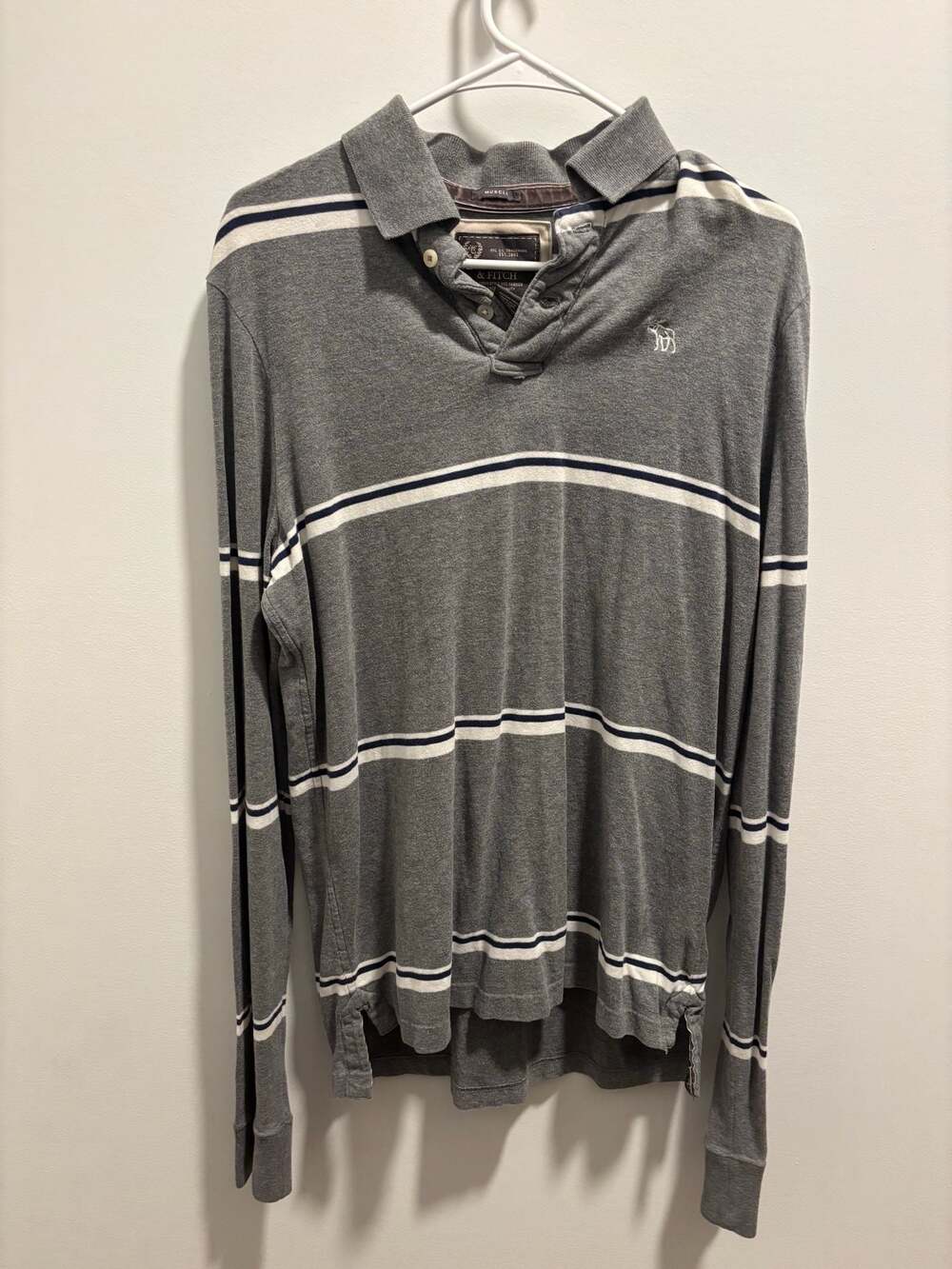 Abercrombie & Fitch Muscle Fit Long Sleeve Striped Polo Shirt Size M